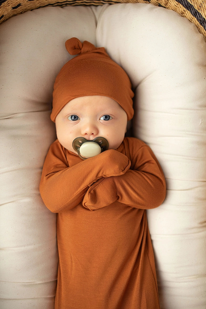 Autumn Orange Newborn Gown and Hat