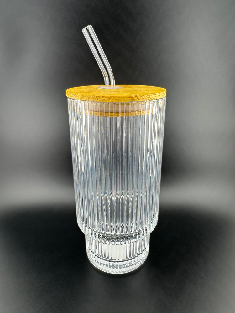 Striped Glass Travel Mug with Straw