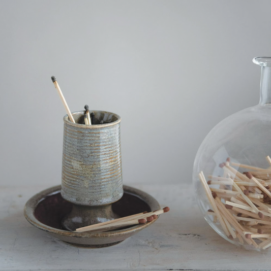 Stoneware Match Holder with Matches