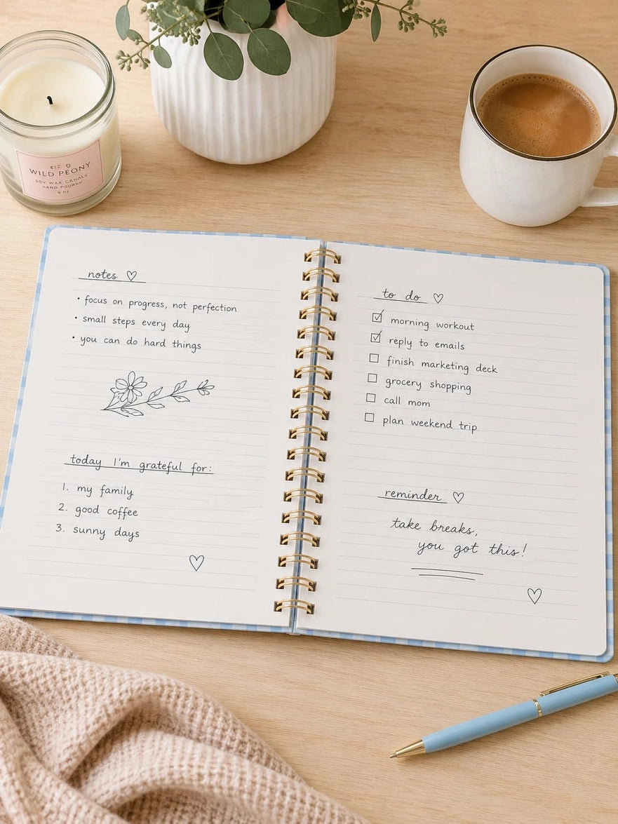 Blue Gingham Spiral Notebook