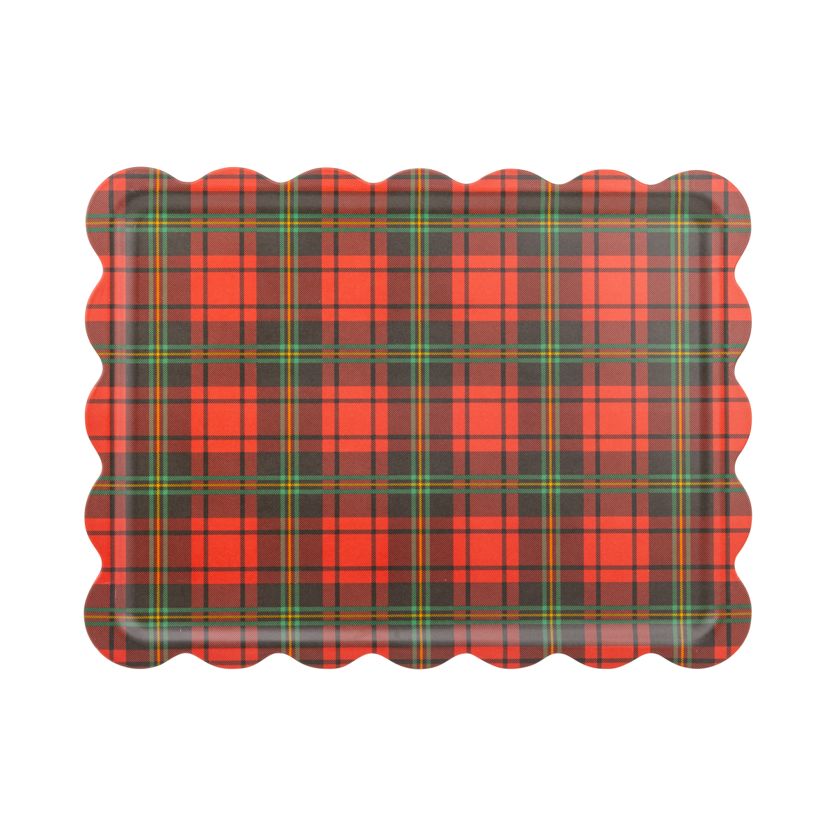 Christmas Plaid Scalloped Bamboo Tray
