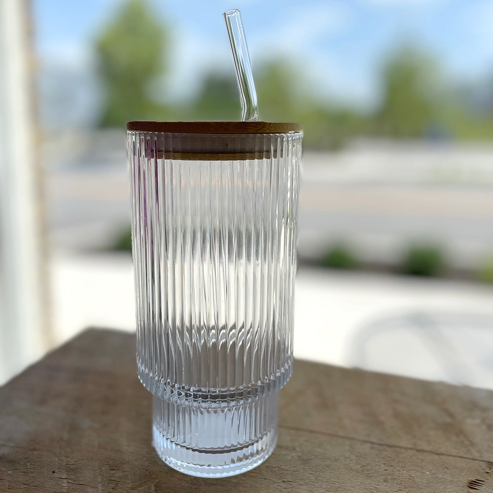 Striped Glass Travel Mug with Straw