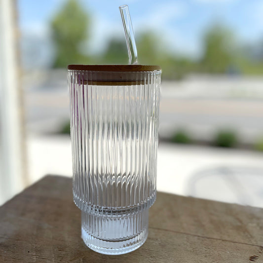 Striped Glass Travel Mug with Straw
